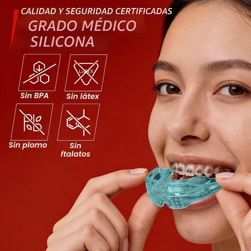 Vista 6 de SafeGrin Protector Bucal Azul para Brackets para Deportes - Silicona Premium para Adolescentes y Jóvenes, Protección de Dientes Superiores e