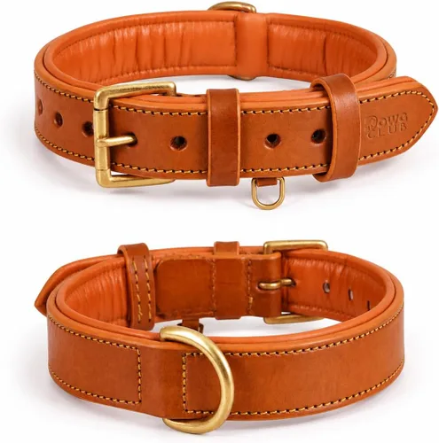 Vista 14 de DowgClub Collar de perro de cuero genuino, negro, pequeño, acolchado