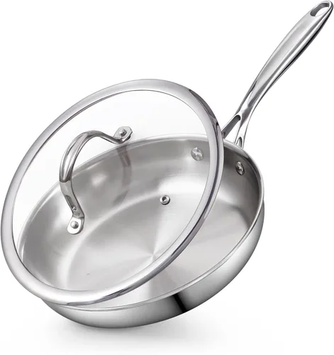 Vista 8 de Cooks Standard Sartén de Freír de Acero Inoxidable, Wok Sartén para Saltear Multicapa de 8 Pulgadas, Sartén de Cocina, Plateado
