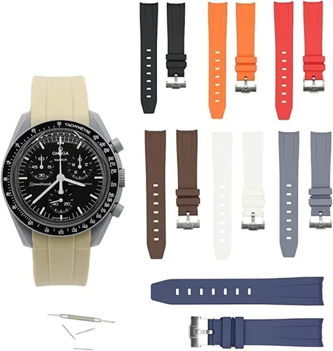 Vista 2 de Correa de reloj Omega Speedmaster Swatch de repuesto de silicona de metal plateado premium