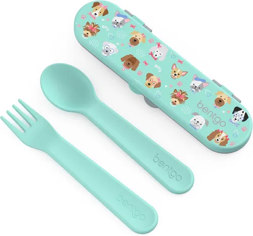 Vista 16 de Bentgo Juego de utensilios para niños, tenedor, cuchara y estuche de almacenamiento de plástico reutilizable, materiales sin BPA, asas de fácil