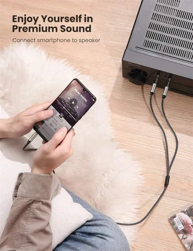 Vista 8 de Cables Ugreen: cable distribuidor en Y, enchapado en oro de 1/8 pulgadas TRS a 1/4 pulgadas TS mono para iPhone, iPod, tarjetas de sonido