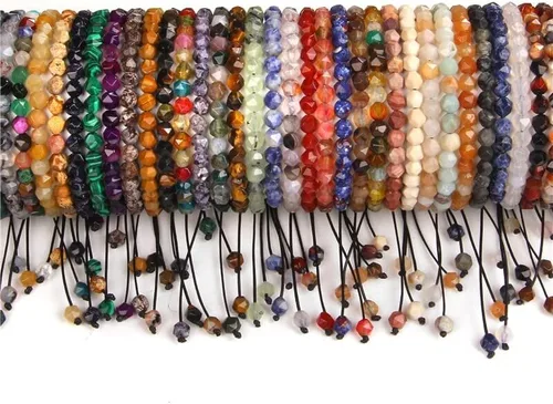 Vista 2 de Pulsera de cuentas de piedra facetada de 0.236in, piedras preciosas naturales, pulseras de ágata para hombres y mujeres, joyería vintage para yoga