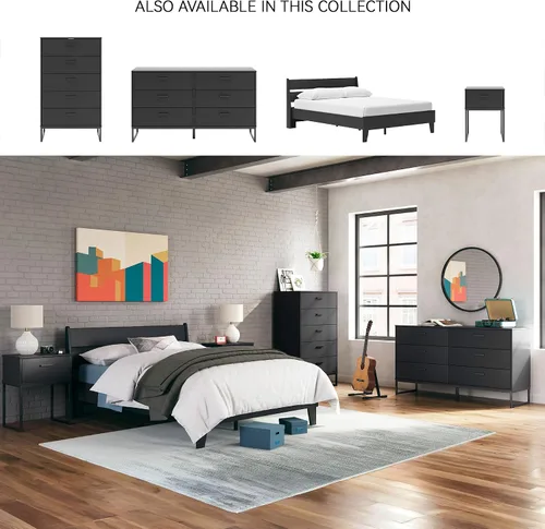 Vista 5 de Signature Design by Ashley Socalle - Mesita de noche moderna con 1 cajón con patas de metal, 26.02 pulgadas de alto, color negro