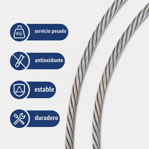 Vista 3 de DOEWORKS - Cable de acero inoxidable de 1/4 de pulgada, cuerda de alambre de 50 pies, construcción de 7 x 19 hebras