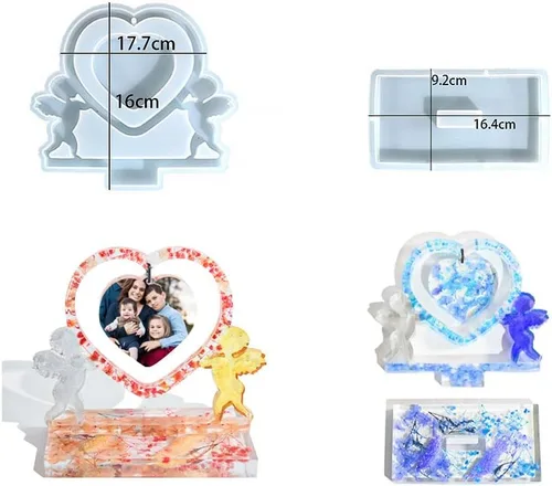 Vista 7 de Moldes de resina epoxi de amor, marcos de fotos de corazón, moldes de silicona con soporte, marco de fotos epoxi personalizado para manualidades