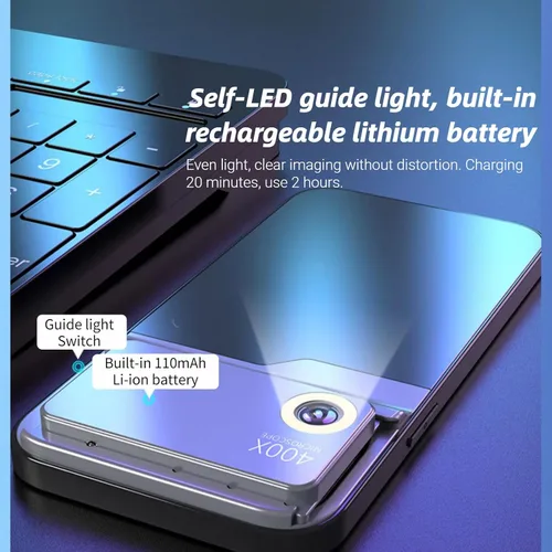 Vista 3 de DAUERHAFT Lente de microscopio 400x para teléfono, mini microscopio de teléfono HD de enfoque rápido con luz LED, instalación tipo canal para 14 Pro