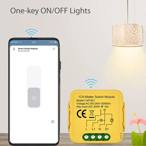 Vista 5 de Matter Smart Switch Module DIY Light Relay Switch 16A/100-240V, funciona con Apple Home, Siri, Alexa, Google, SmartThings, Matter Smart Home