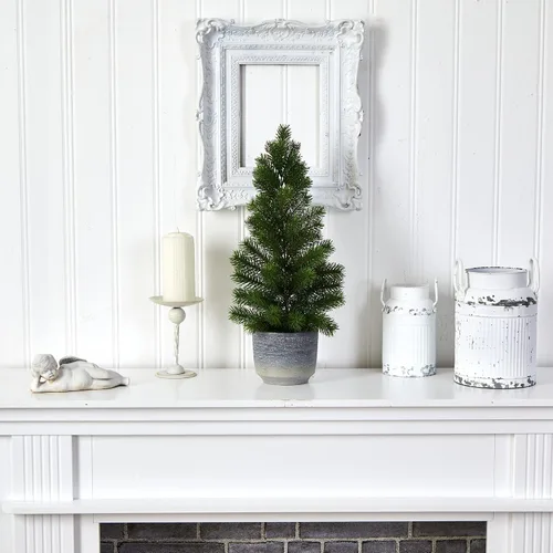 Vista 4 de Nearly Natural Árbol artificial de pino de Navidad de 22 pulgadas en maceta decorativa