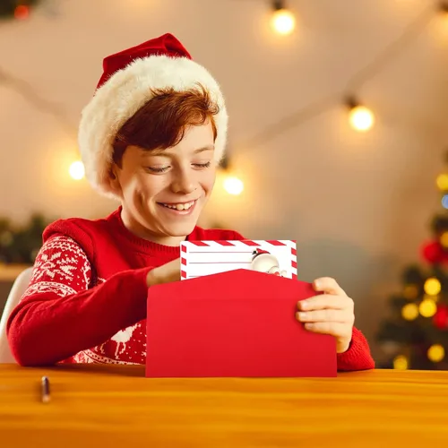 Vista 5 de Outus Kit de 100 sobres de Navidad para escribir cartas a Papá Noel, sobres de Navidad con papel de carta, sobres autoadhesivos, lista de deseos