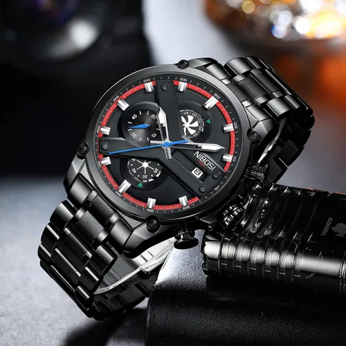 Vista 3 de NIBOSI Men's Watches Analog Quartz Military Chronography Business Watches for Men Waterproof Sport Stainless Steel Wrist Watch Date