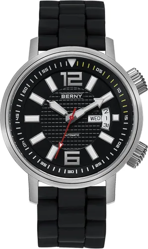 Vista 9 de BERNY Reloj de buceo mecánico automático para hombre, cuerda automática, correa de silicona, impermeable, 20ATM, cristal de zafiro, resistente a