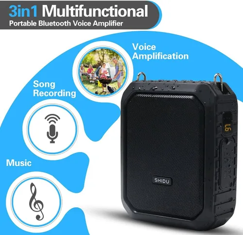 Vista 6 de Amplificador de voz con micrófono de solapa/micrófono auriculares-18 W IPX5 impermeable megáfono altavoz sistema Pa, micrófono portátil Bluetooth