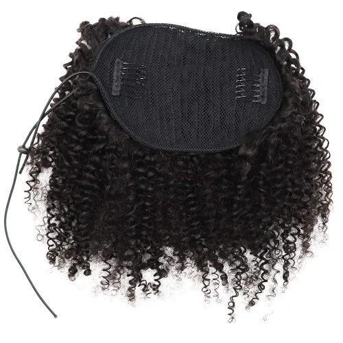 Vista 2 de Extensiones de cola de caballo de cabello humano rizado afro, rizado con cordón, extensiones de cabello humano rizado natural en cola de caballo