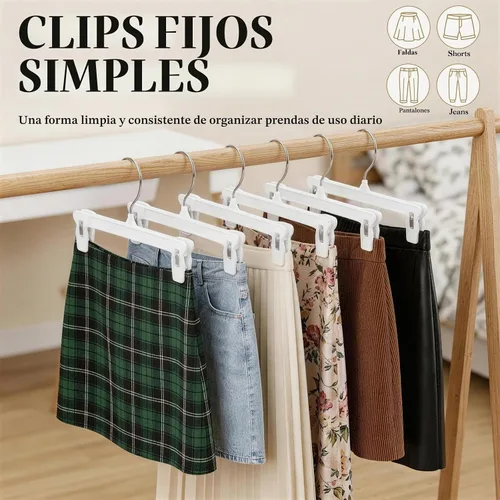 Vista 7 de Perchas para falda Smartor Perchero para pantalones con clips Disponible en paquetes de 10, 30, 60 Ahorro de espacio Duraderas Clips