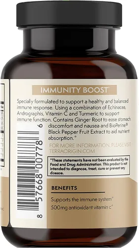 Vista 6 de TERRA ORIGIN Tabletas de refuerzo de la inmunidad Suplemento de apoyo inmunológico 9 en 1 para adultos con vitamina C antioxidante 30