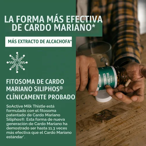 Vista 2 de SoActive® Milk Thistle: fitosoma de cardo mariano 10 veces más eficaz, optimizado para silybina bioactiva esencial A & B Plus Bilear® extracto