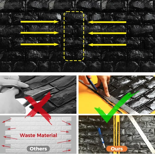 Vista 7 de Circloophs Paneles de pared 3D para pegar y despegar, papel tapiz 3D imprimible de ladrillo negro, autoadhesivo, impermeable, paneles de ladrillo