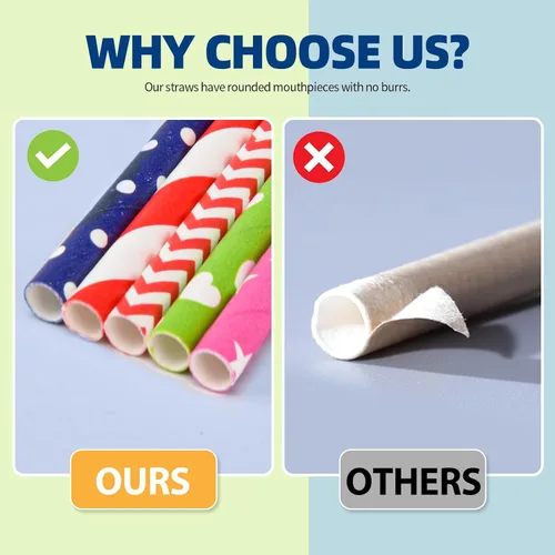 Vista 4 de Paquete de 100 pajitas de papel con patrón mixto, biodegradables, duraderas y ecológicas para bebidas frías de café, postres y decoración