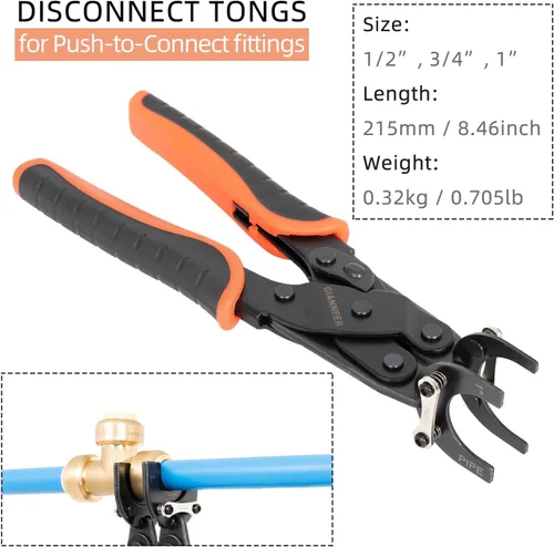 Vista 5 de Herramienta de extracción Push to Connect Pinzas de desconexión para 1/2", 3/4", 1" Herramienta de eliminación de Pex de ajuste a presión Versión