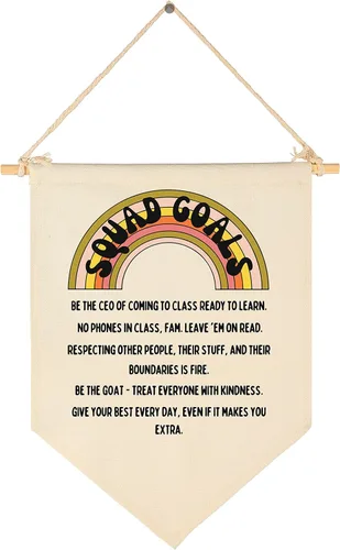 Vista 26 de Letrero de pared para aula, regalo para profesores, decoración inspiradora de vuelta a la escuela, bandera de pared con texto en inglés "Let's Root