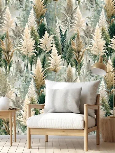 Vista 6 de Floralplus Papel tapiz removible de bosque bohemio para despegar y pegar, papel tapiz de hojas bohemias para dormitorio, baño, papel de contacto