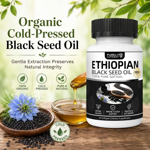 Vista 4 de Aceite de semilla negra etíope puramente nutritiva, 60 cápsulas