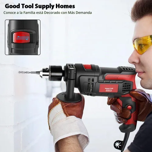 Vista 6 de Taladro de impacto de 850 W, 1/2 pulgadas, 7 amperios con cable con velocidad variable 0-3000 RPM, martillo y taladro 2 funciones en 1 para acero