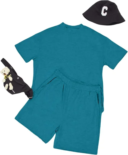 Vista 4 de Lexiart Conjunto deportivo casual de 2 piezas para hombre, pantalones cortos de verano, de gran tamaño, manga corta, conjunto deportivo