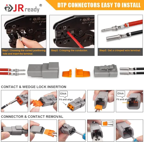 Vista 7 de JRready 44 conectores ST6283 de 2 pines, 2 cables IP67 impermeable Deutsch DTP conector, conectores eléctricos automotrices DTP04-2P/DTP06-2S