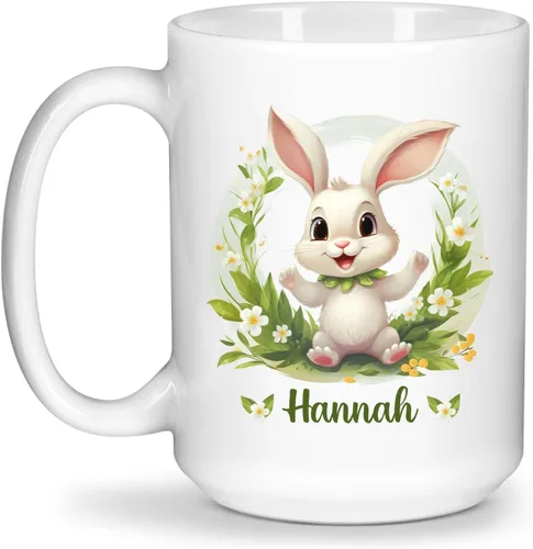 Vista 11 de Taza de viaje de cerámica personalizada de conejo, taza con nombre personalizado para los amantes de los conejos, taza de té con nombre temático