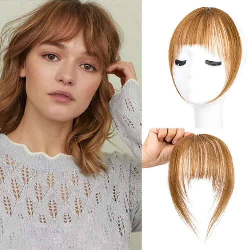 Vista 19 de Flequillo con clip, extensiones de cabello humano 100 % real, flequillo con clip para mujer, extensiones curvadas para uso diario