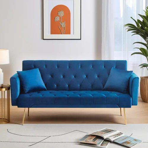 Vista 19 de Anwick Sofá cama moderno de terciopelo de 72 pulgadas, sofás plegables convertibles con 3 respaldos ajustables, asiento reclinable copetudo, patas