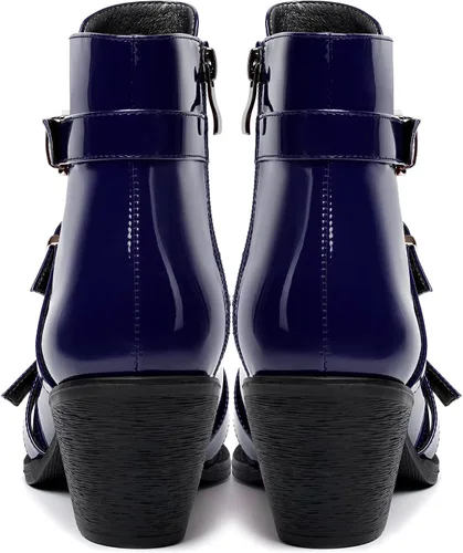 Vista 4 de SKYSTERRY Botas altas de tacón bajo grueso con cremallera y puntera puntiaguda para mujer, 2.5 pulgadas