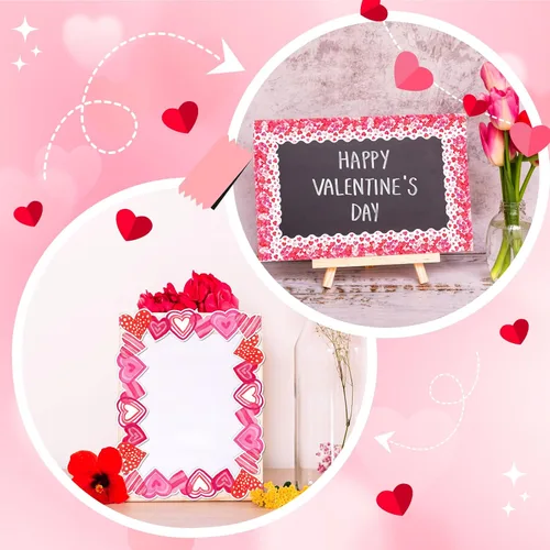 Vista 5 de Decoración de tablón de anuncios para el día de San Valentín, 78.7 pies, bordes de corazón de acuarela troquelados, decoración de aula, corazón