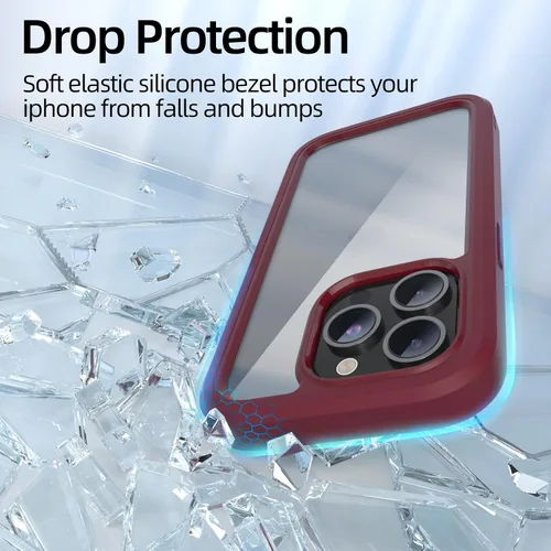 Vista 4 de WXR Compatible con iPhone 15 Pro Max, parachoques de silicona suave y parte trasera de policarbonato duro transparente e interior de policarbonato