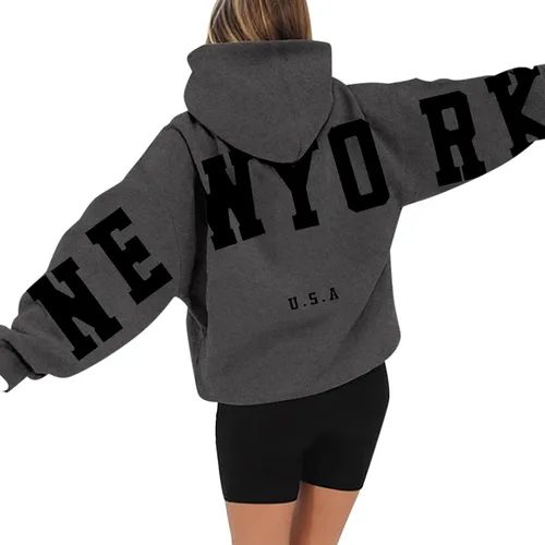 Vista 3 de Tintwwg Sudadera con capucha de manga larga con estampado de Nueva York para mujer, para otoño e invierno, casual, ligera
