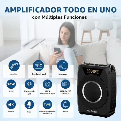 Vista 6 de Amplificador de voz inalámbrico de 20W con micrófono de auriculares UHF