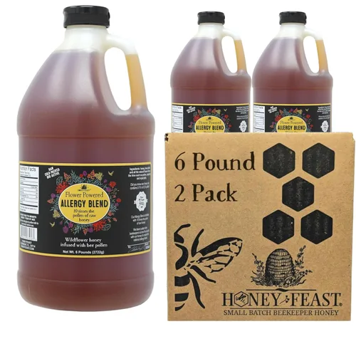 Vista 18 de HONEY FEAST 6 Libras de Miel en Granel Mezcla para Alergias - Vast American, Elaborada en Florida, Cruda y Sin Filtrar, Alto Contenido de Polen