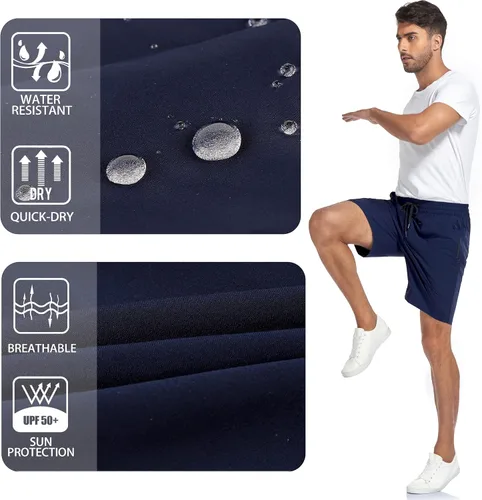 Vista 5 de Pantalones cortos deportivos para hombre de 5 y 8 pulgadas, pantalones cortos de entrenamiento de gimnasio con bolsillos con cremallera, pantalones
