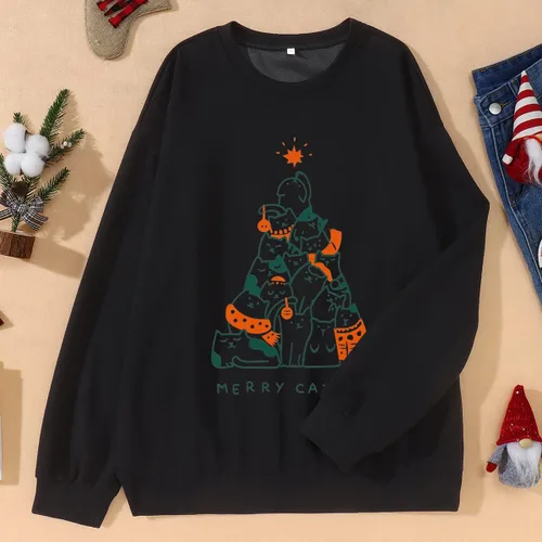Vista 3 de Sudadera suelta de Navidad de manga larga para mujer con gráficos divertidos y cuello redondo estilo vintage
