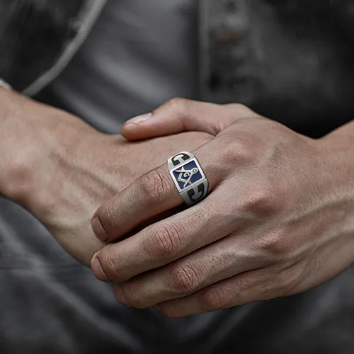 Vista 4 de WKXZMTR Anillo masón - Joyería masónica para hombre - Amuleto religioso estilo punk