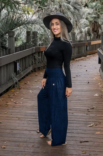 Vista 7 de PIYOGA Pantalones palazzo de pierna ancha para mujer holgados cintura alta fruncida con bolsillos