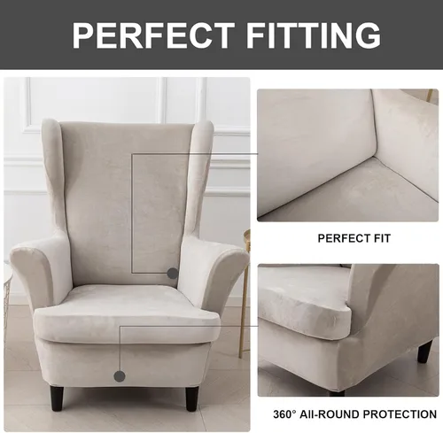 Vista 6 de Eco-Ancheng Wingback - Fundas para silla de 2 piezas para sillas con respaldo de ala, fundas de terciopelo lavables para sillas con respaldo de ala