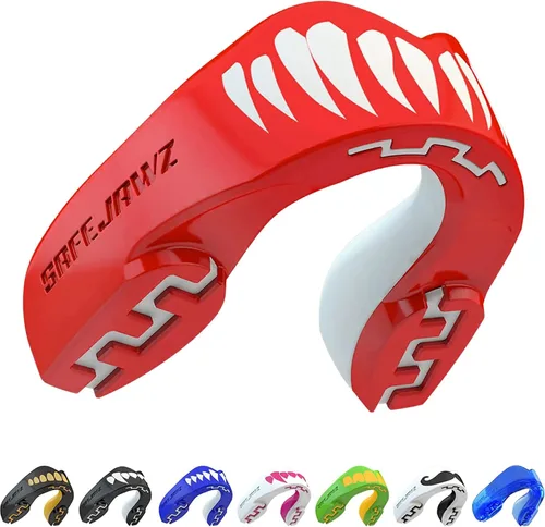 Vista 17 de SAFEJAWZ American Flag Mouth Guard, Youth Dual Layer Mouthguard with Case Bandera estadounidense