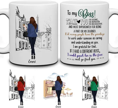 Vista 10 de WHIDOBE Taza de café personalizada para jefe – Taza personalizada de 11 onzas y 15 onzas para jefe con avatares, nombres, citas – Taza de café Boss