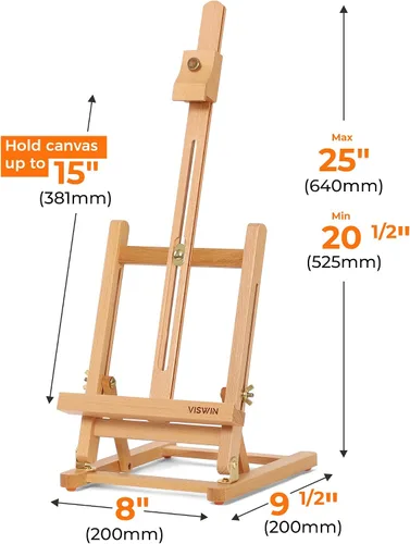 Vista 3 de VISWIN Caballete de mesa con marco en H de 25 pulgadas para pintar, caballete de mesa de madera de haya ajustable, caballete de arte portátil