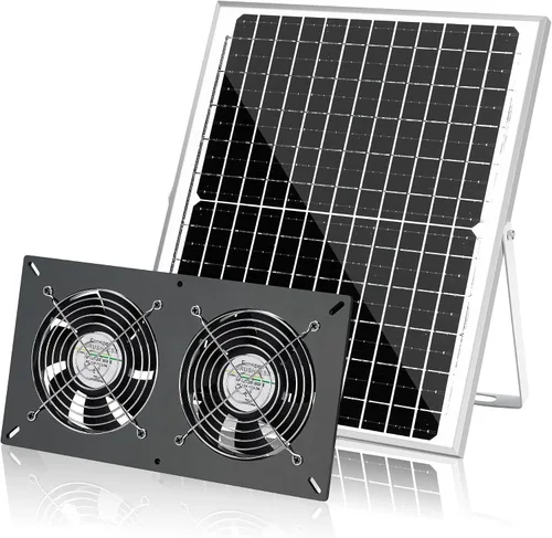 Vista 12 de Kit de 2 ventiladores solares con batería de 66.6 Wh, panel solar de 50 W, ventiladores recargables resistentes a la intemperie para gallinero