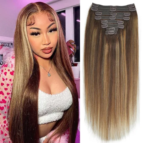 Vista 21 de Extensiones de cabello humano real rizado con clip, 4/27/4, ombré, rizado con clip, para mujer, 3C y 4A (12 pulgadas, #4/27/4)