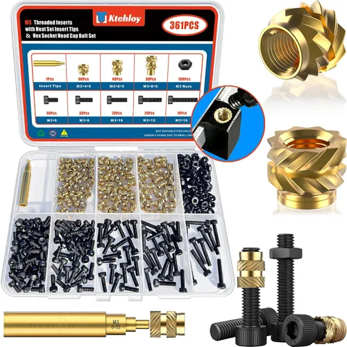 Vista 13 de 51 piezas de insertos roscados de 1/4"-20, kit surtido de tuercas moleteadas SAE de rosca hembra, inserto de calor de latón para impresión 3D piezas